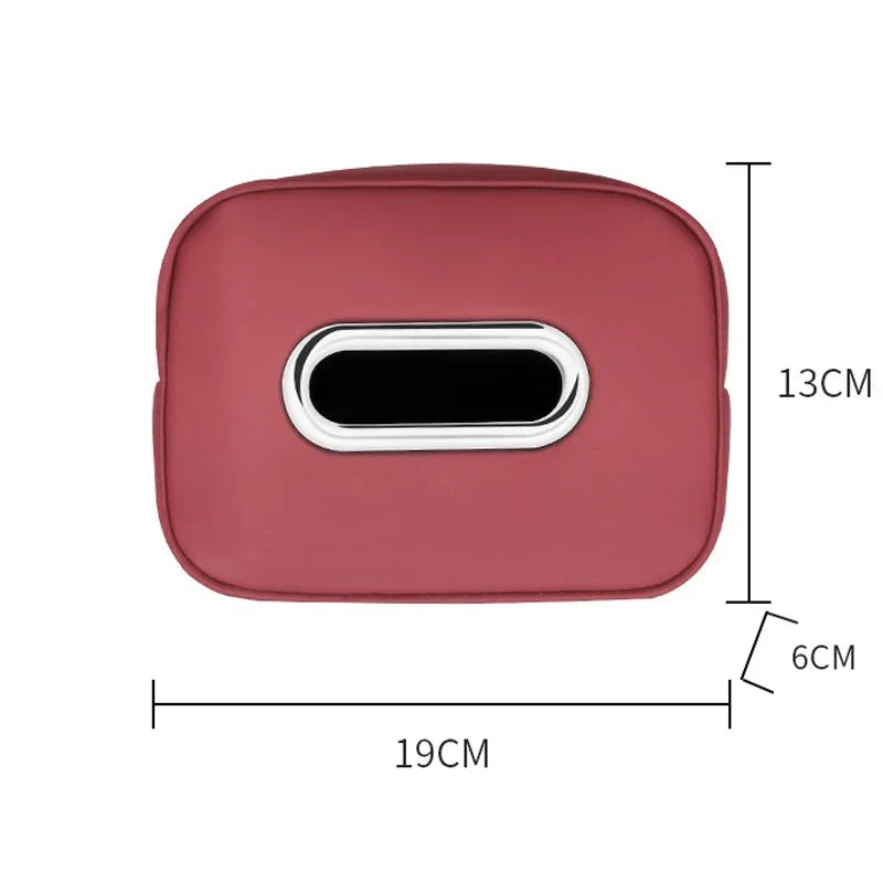 Leather Car Tissue Organizer Storage Bag–Multi-Position Holder Red