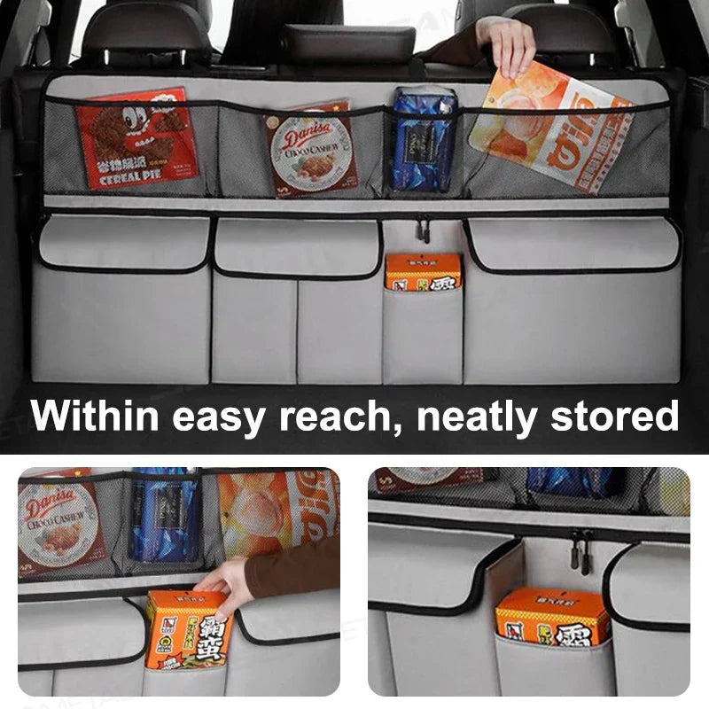9-Pocket Car Seat Back Organizer Wear-Resistant Oxford Cloth Gray