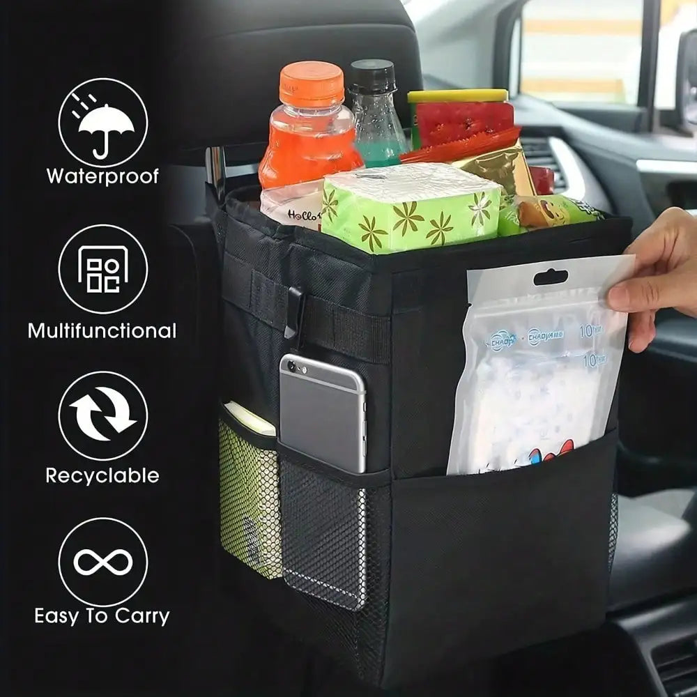 Waterproof Car Trash Can Organizer Portable Auto Bin Black